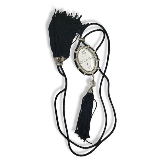 Vintage Authentic Betsey Johnson Silver Tone Black and White Pendant Watch 36\
